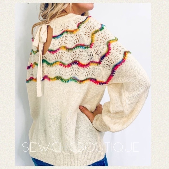 Rainbow 🌈 Textured Back Tie Sweater - Picture 4 of 8